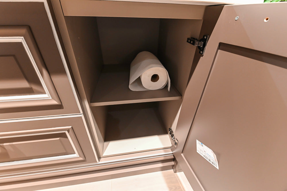 Cesar Traditional Classic Brown Cooking Station with Wolf Rangetop and Caesarstone Countertops