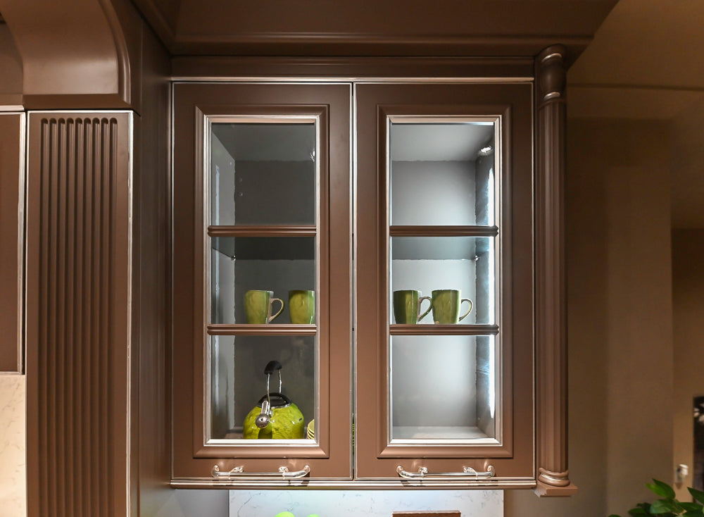 Cesar Traditional Classic Brown Cooking Station with Wolf Rangetop and Caesarstone Countertops