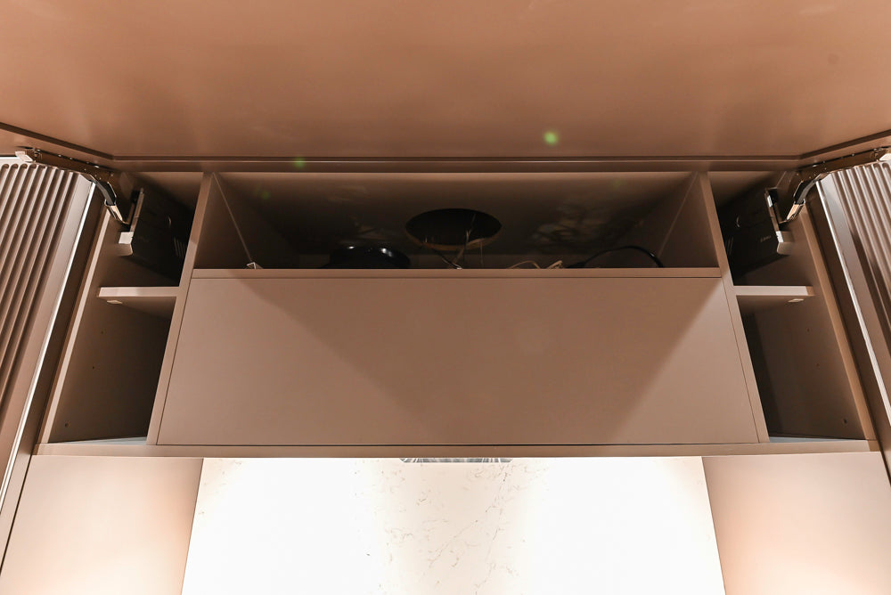 Cesar Traditional Classic Brown Cooking Station with Wolf Rangetop and Caesarstone Countertops