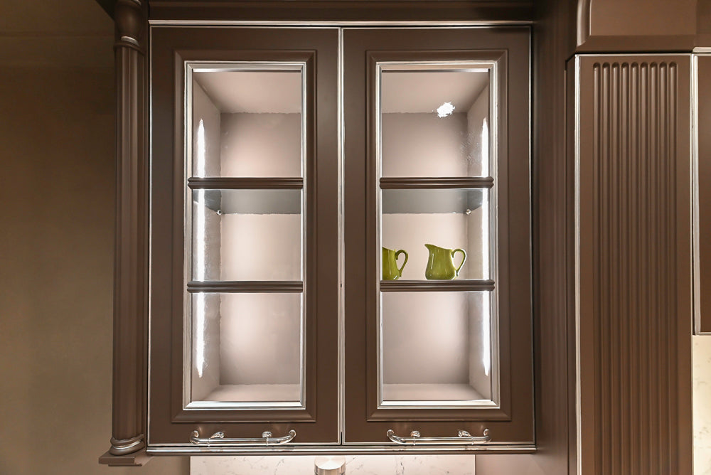 Cesar Traditional Classic Brown Cooking Station with Wolf Rangetop and Caesarstone Countertops