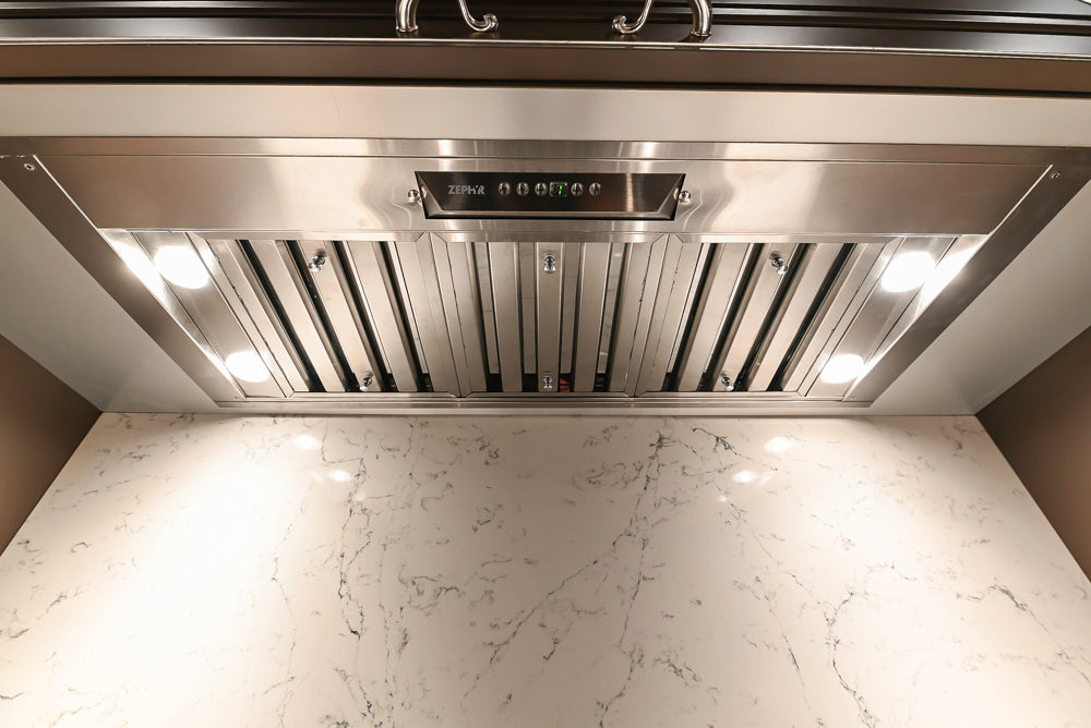Cesar Traditional Classic Brown Cooking Station with Wolf Rangetop and Caesarstone Countertops