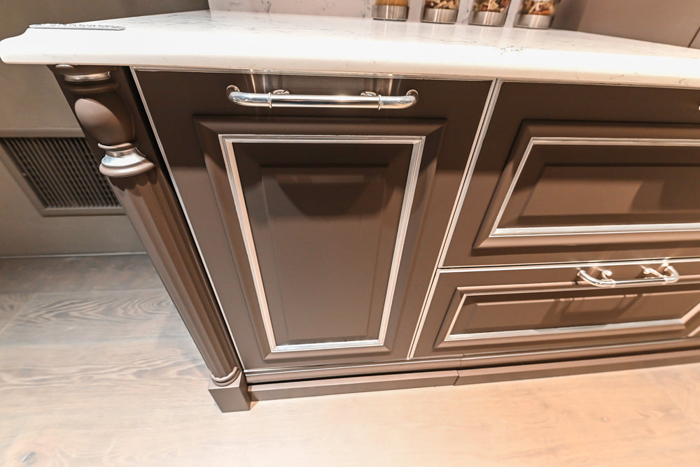 Cesar Traditional Classic Brown Cooking Station with Wolf Rangetop and Caesarstone Countertops