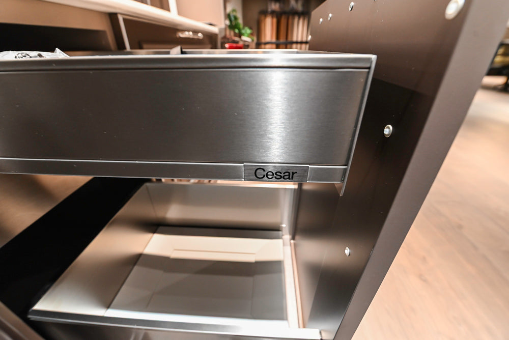 Cesar Traditional Classic Brown Cooking Station with Wolf Rangetop and Caesarstone Countertops