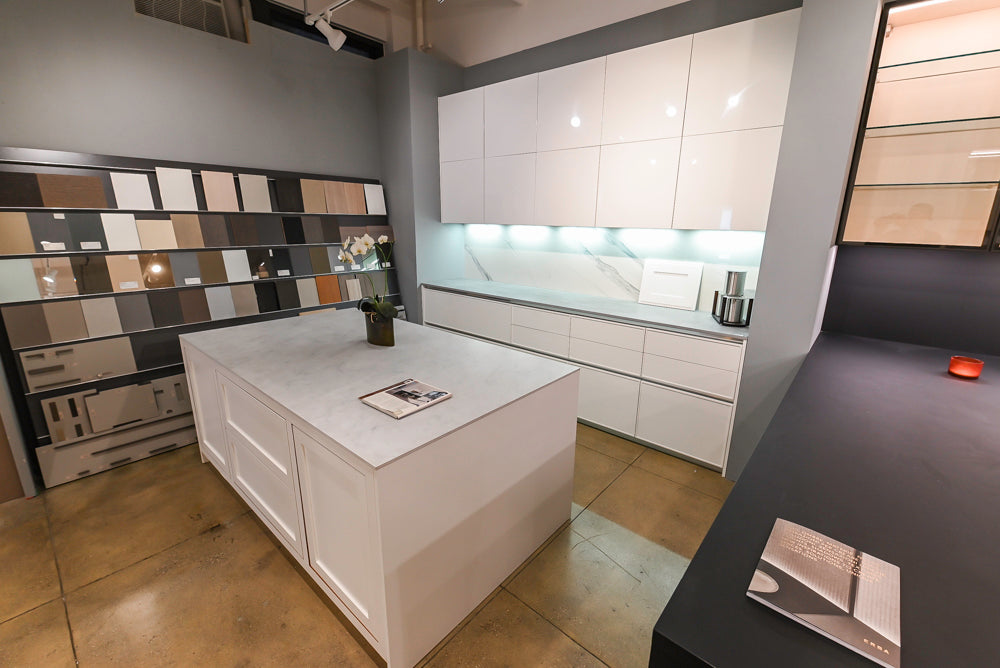 Modern White Matte & Glossy Dry Bar with Island and Dekton Countertops