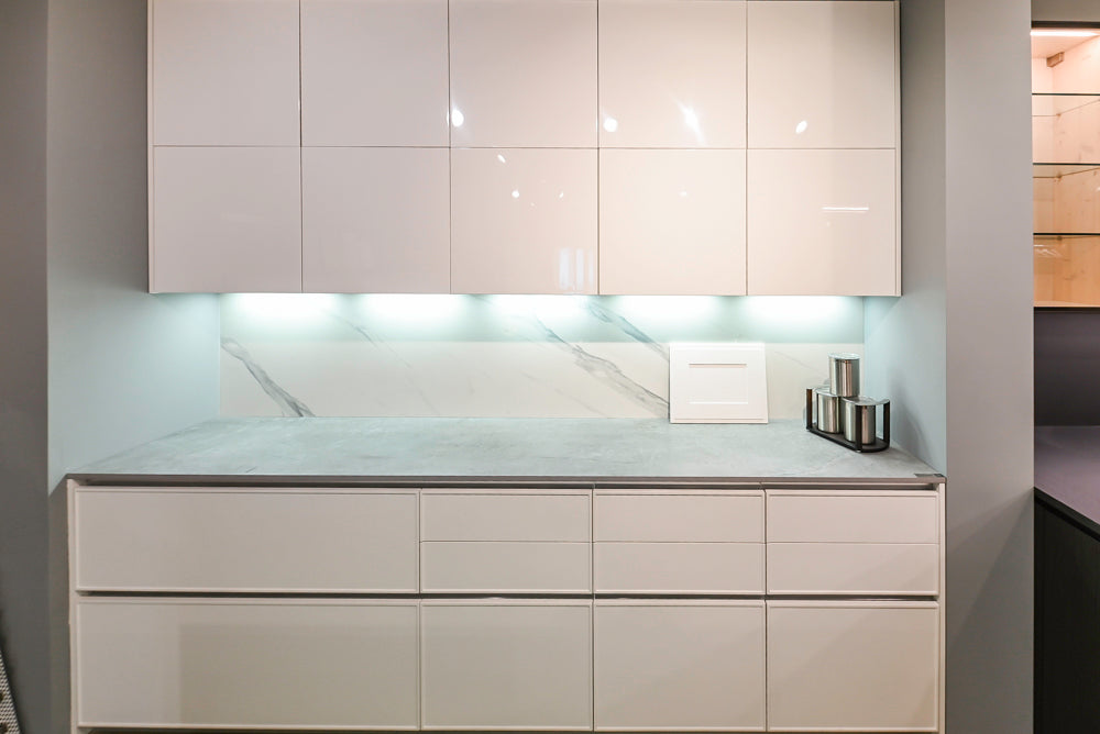 Modern White Matte & Glossy Dry Bar with Island and Dekton Countertops