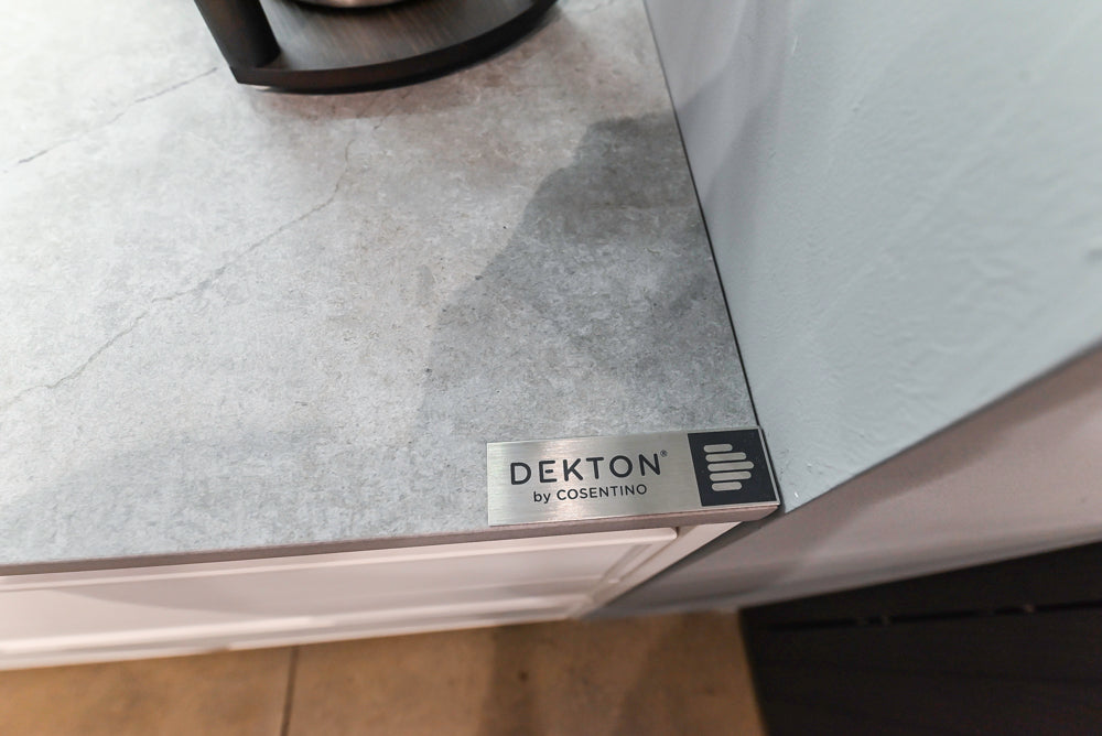 Modern White Matte & Glossy Dry Bar with Island and Dekton Countertops