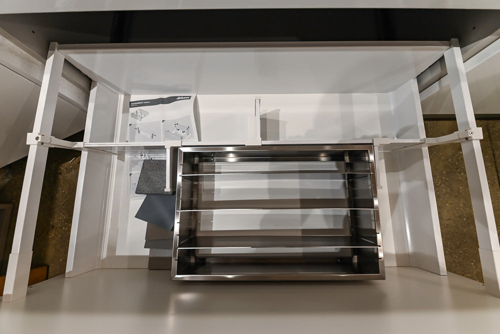 Lyon's Modern White and Natural Wood Toned Kitchenette with Silestone Countertops