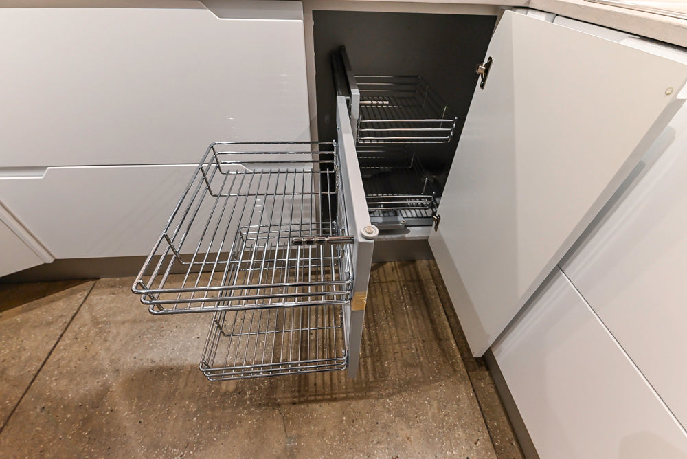Lyon's Modern White and Natural Wood Toned Kitchenette with Silestone Countertops