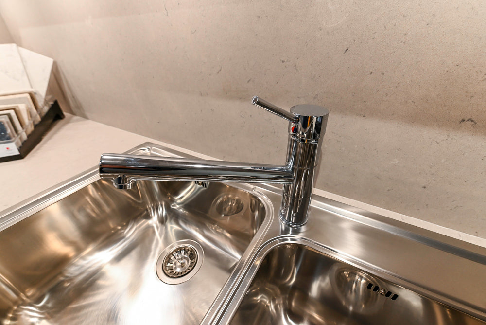 Lyon's Modern White and Natural Wood Toned Kitchenette with Silestone Countertops