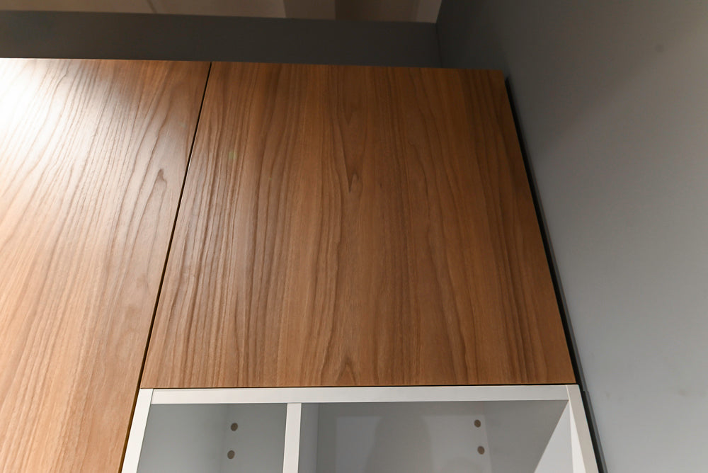 Lyon's Modern White and Natural Wood Toned Kitchenette with Silestone Countertops