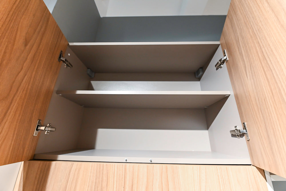 Lyon's Modern White and Natural Wood Toned Kitchenette with Silestone Countertops