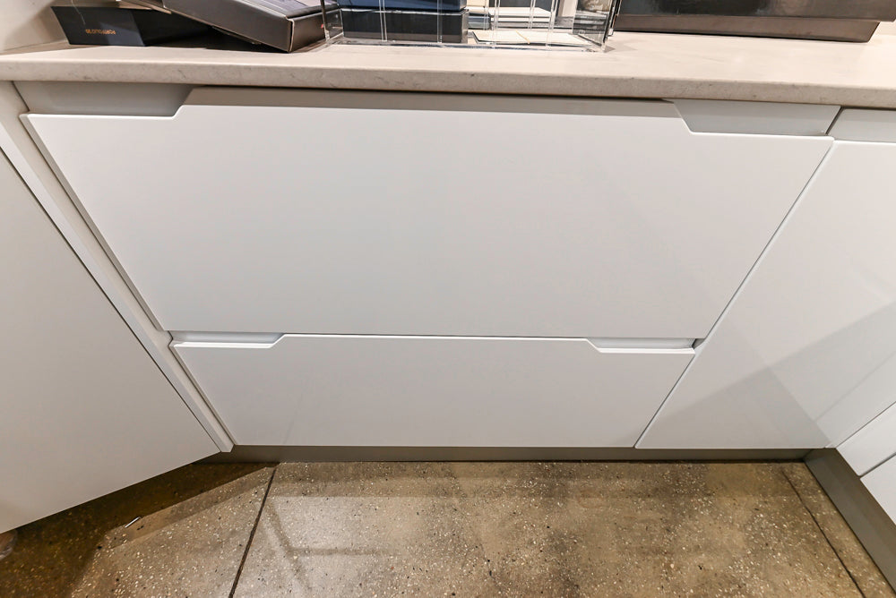 Lyon's Modern White and Natural Wood Toned Kitchenette with Silestone Countertops