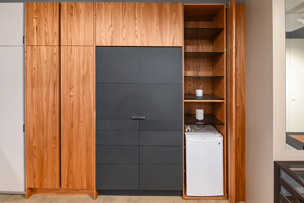 Modern Natural Wood Toned Hideaway Door Pantry