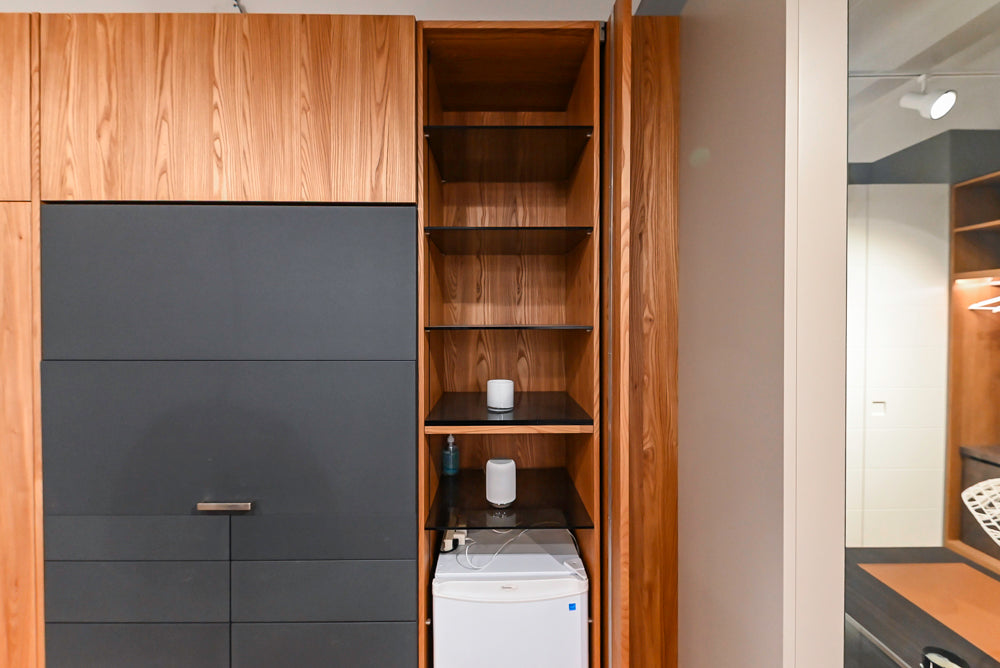 Modern Natural Wood Toned Hideaway Door Pantry