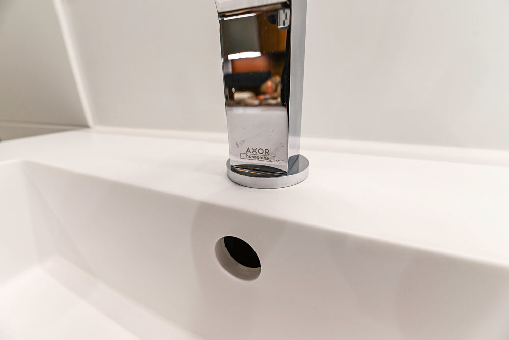 White Modern Vanity Set with Double Sinks and Matching Wardrobe Closet System