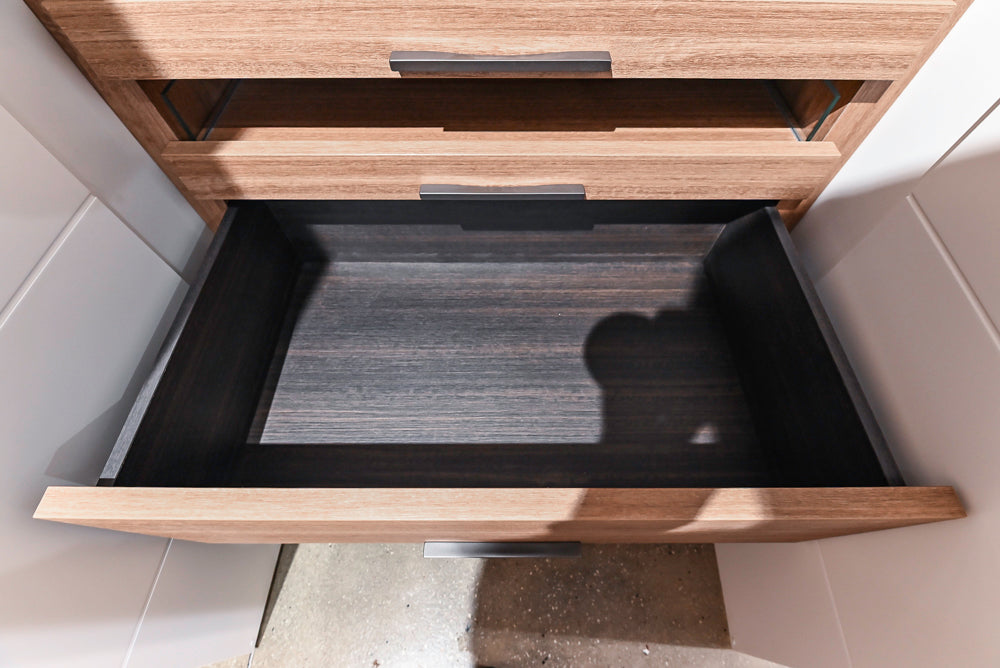 White Modern Vanity Set with Double Sinks and Matching Wardrobe Closet System