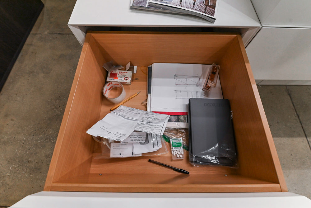 White Modern Vanity Set with Double Sinks and Matching Wardrobe Closet System