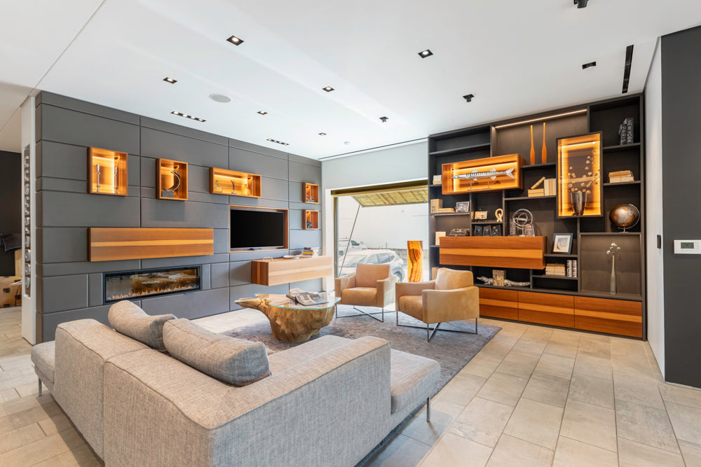 Eggersmann Schmalenbach Modern Larch Smoked Veneer with Grey Parsol Glass Entertainment System