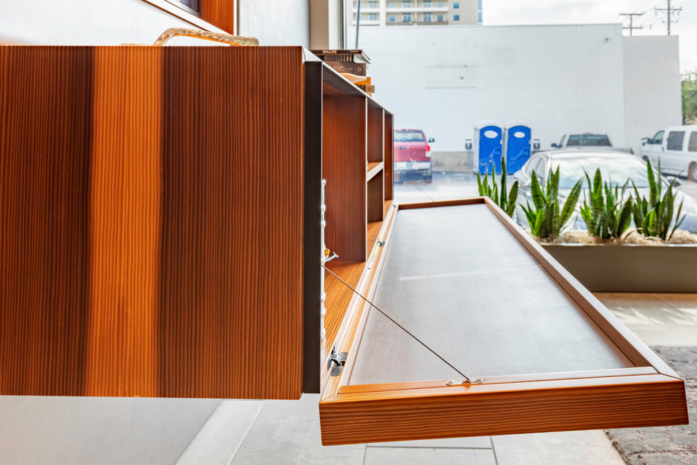 eggersmann USA Schmalenbach Modern Larch Smoked Veneer with Grey Parsol Glass Entertainment System