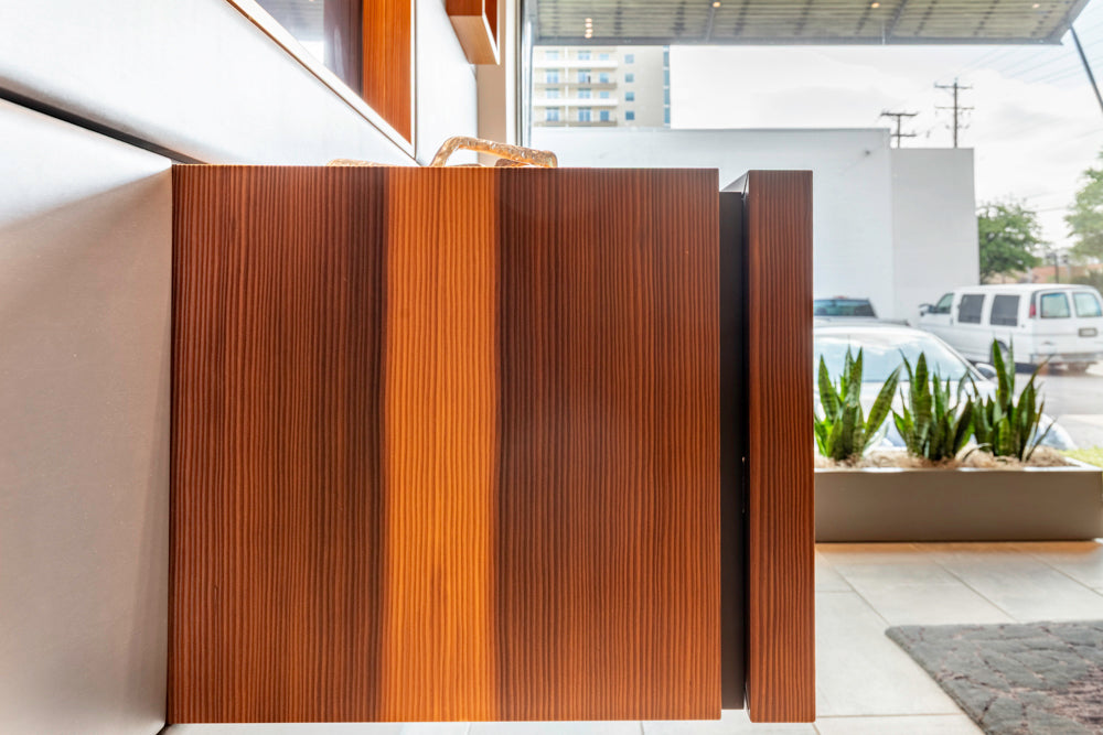 eggersmann USA Schmalenbach Modern Larch Smoked Veneer with Grey Parsol Glass Entertainment System