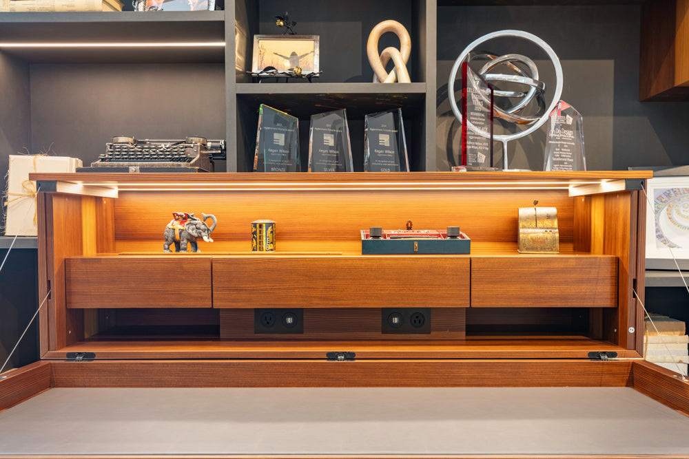 eggersmann USA Schmalenbach Modern Larch Smoked Veneer with Grey Parsol Glass Entertainment System