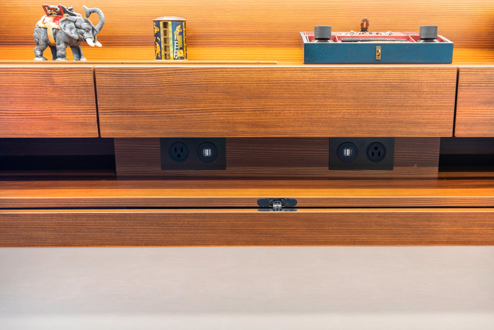 eggersmann USA Schmalenbach Modern Larch Smoked Veneer with Grey Parsol Glass Entertainment System