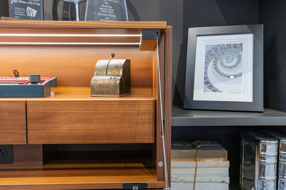 eggersmann USA Schmalenbach Modern Larch Smoked Veneer with Grey Parsol Glass Entertainment System