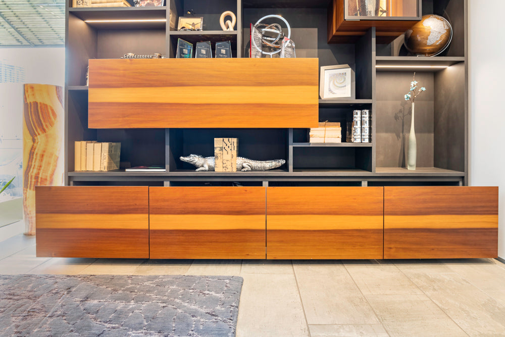 eggersmann USA Schmalenbach Modern Larch Smoked Veneer with Grey Parsol Glass Entertainment System