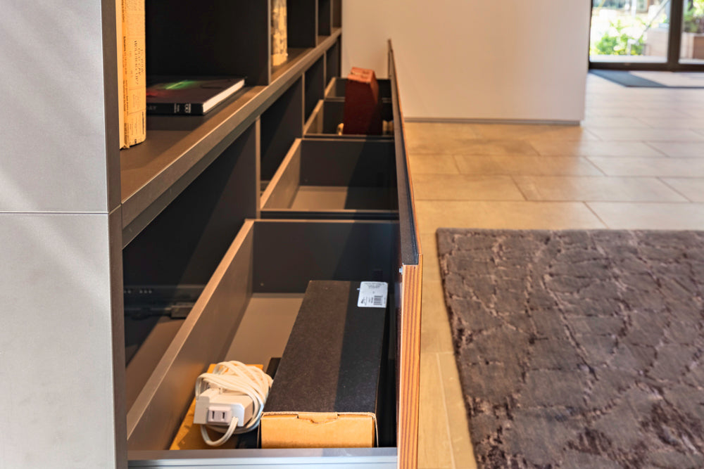 eggersmann USA Schmalenbach Modern Larch Smoked Veneer with Grey Parsol Glass Entertainment System