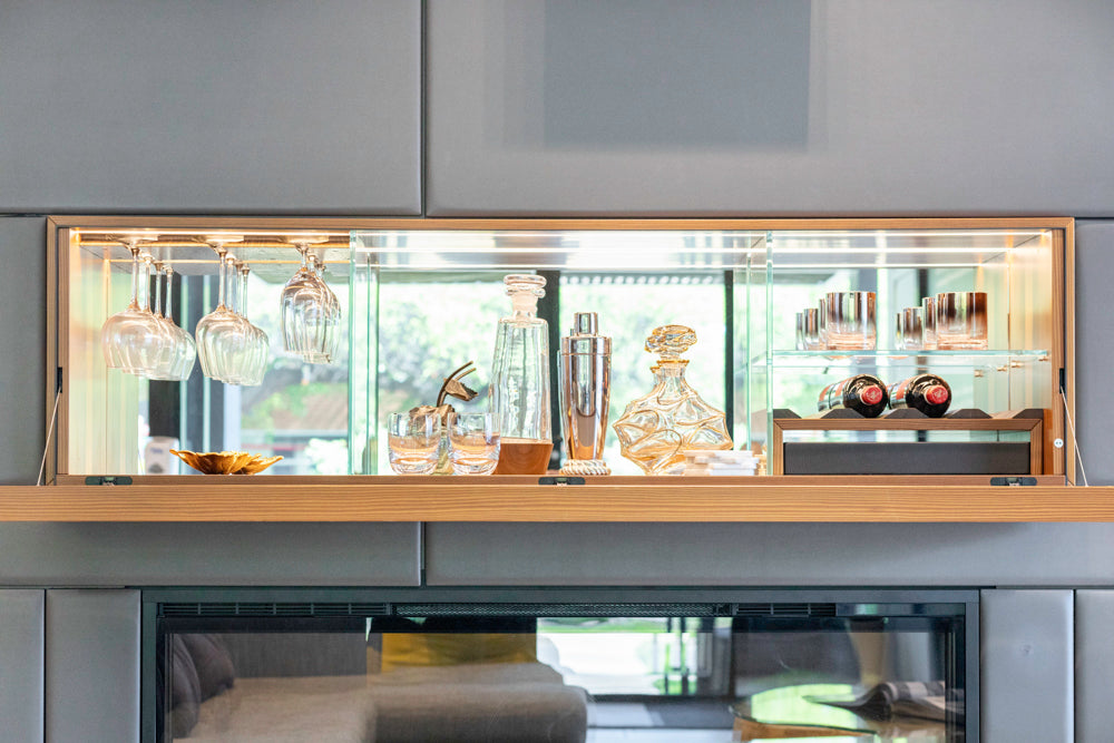 eggersmann USA Schmalenbach Modern Larch Smoked Veneer with Grey Parsol Glass Entertainment System