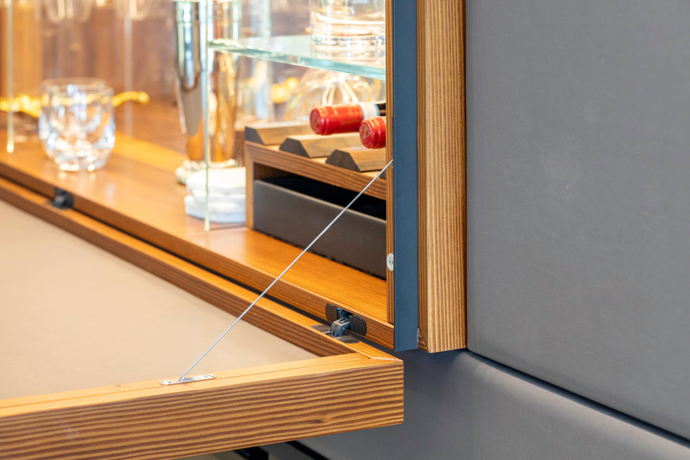 eggersmann USA Schmalenbach Modern Larch Smoked Veneer with Grey Parsol Glass Entertainment System