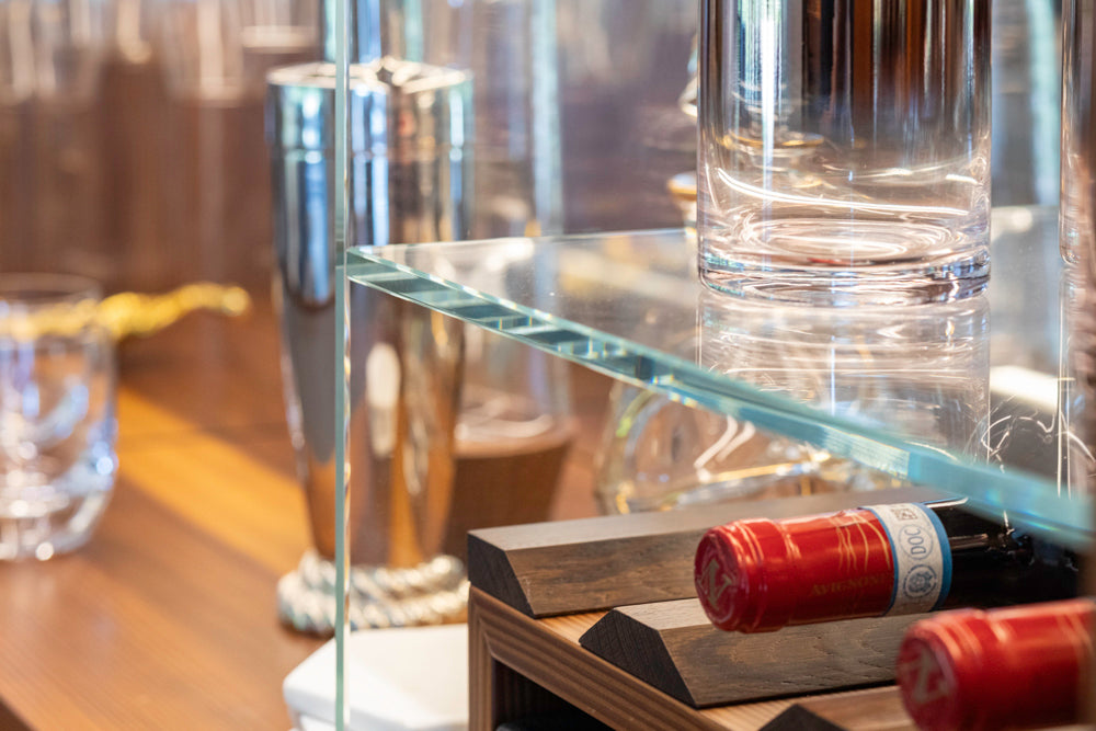 eggersmann USA Schmalenbach Modern Larch Smoked Veneer with Grey Parsol Glass Entertainment System