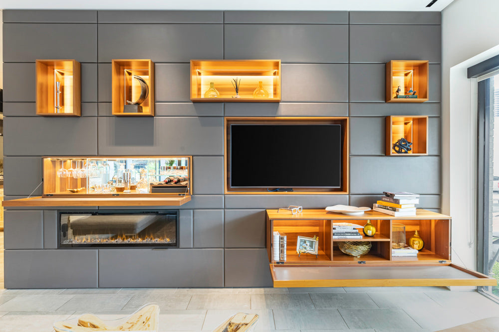 Eggersmann Schmalenbach Modern Larch Smoked Veneer with Grey Parsol Glass Entertainment System