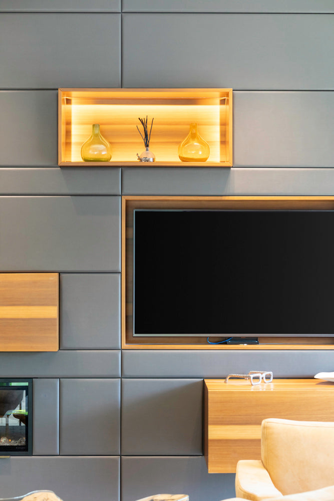 eggersmann USA Schmalenbach Modern Larch Smoked Veneer with Grey Parsol Glass Entertainment System