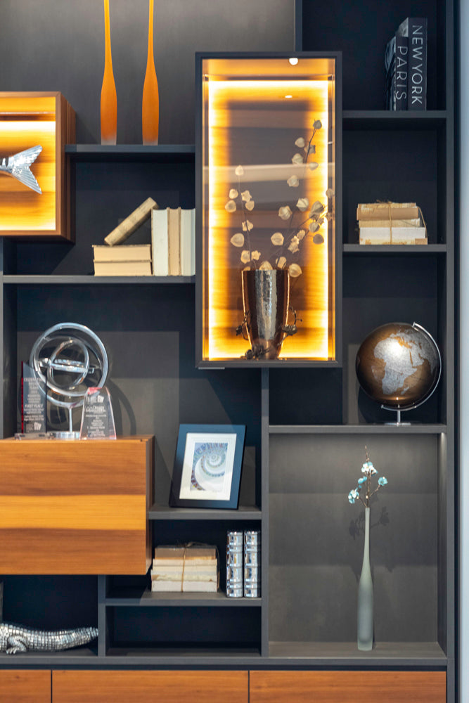 eggersmann USA Schmalenbach Modern Larch Smoked Veneer with Grey Parsol Glass Entertainment System