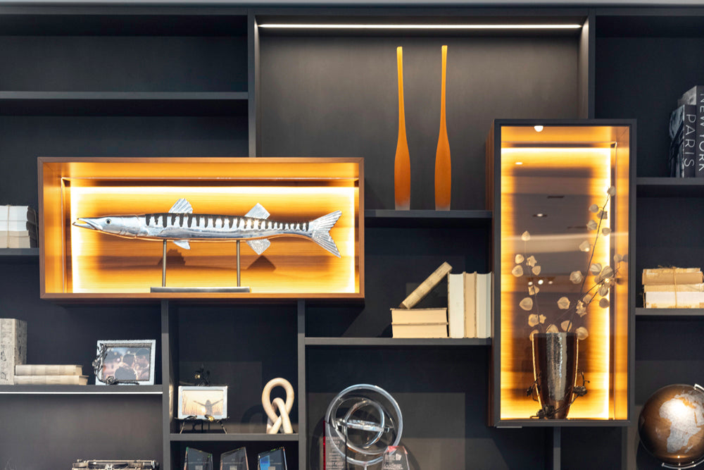 eggersmann USA Schmalenbach Modern Larch Smoked Veneer with Grey Parsol Glass Entertainment System