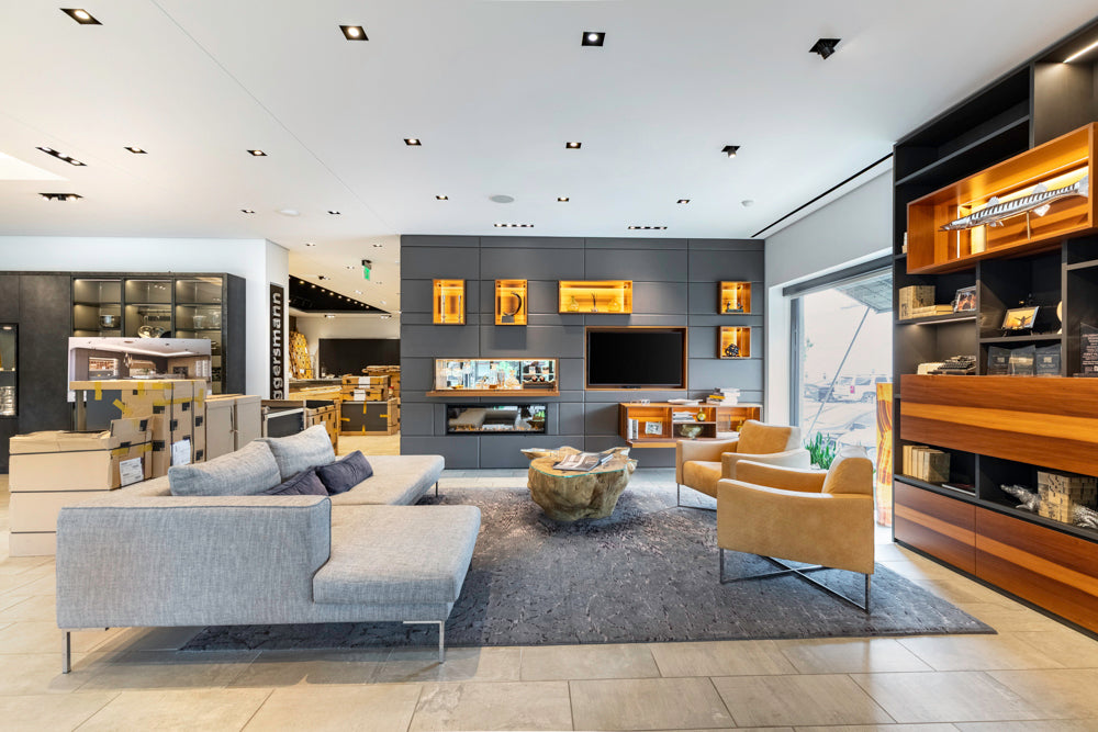 Eggersmann Schmalenbach Modern Larch Smoked Veneer with Grey Parsol Glass Entertainment System