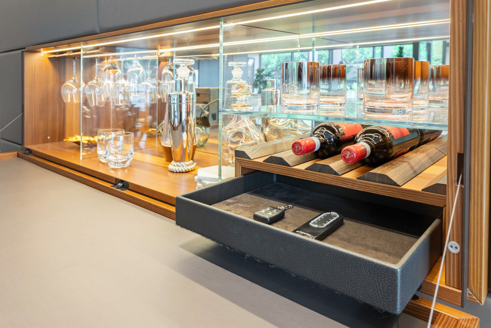 Eggersmann Schmalenbach Modern Larch Smoked Veneer with Grey Parsol Glass Entertainment System