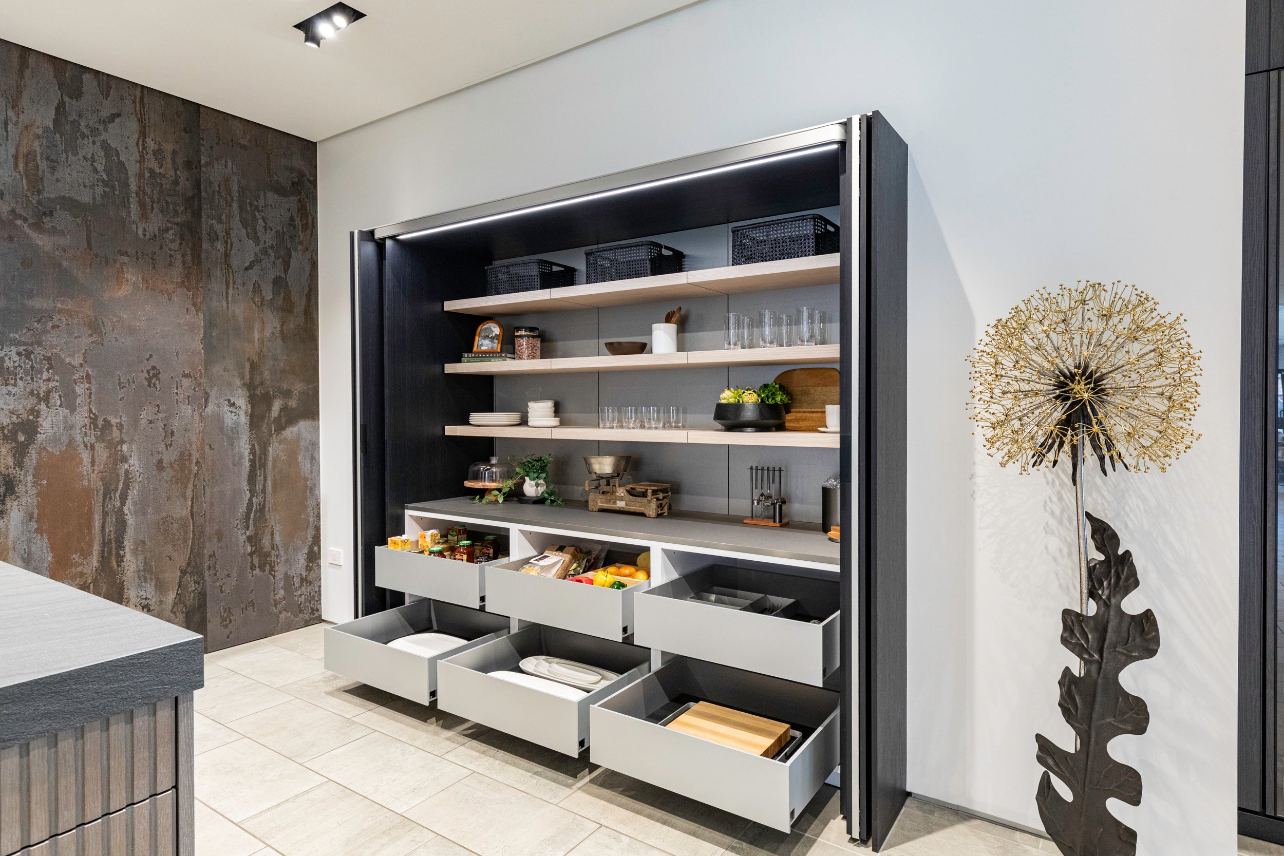 eggersmann E-Line Graphite Black Bi-Fold Pocket Door Pantry Wall 