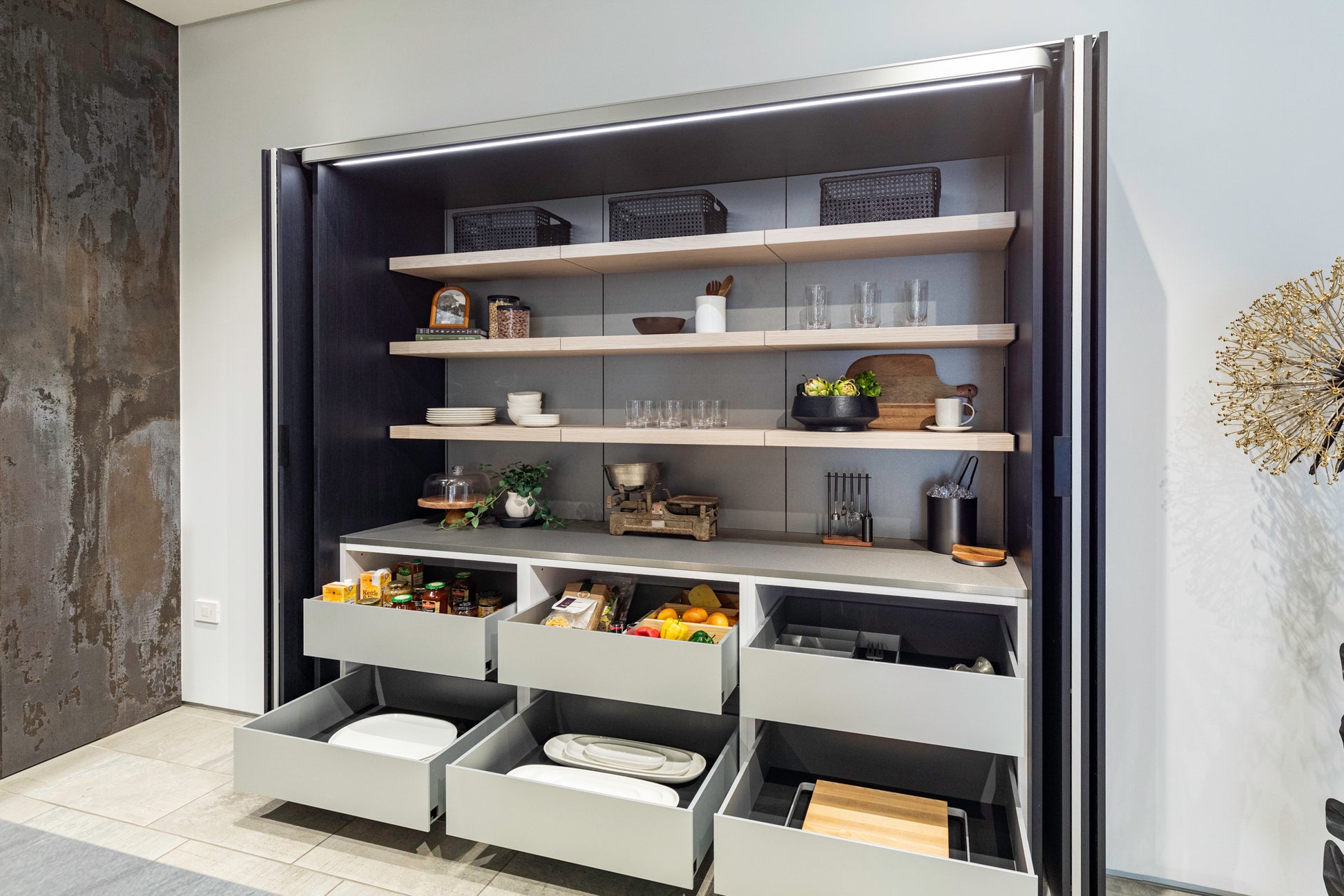 eggersmann E-Line Graphite Black Bi-Fold Pocket Door Pantry Wall 