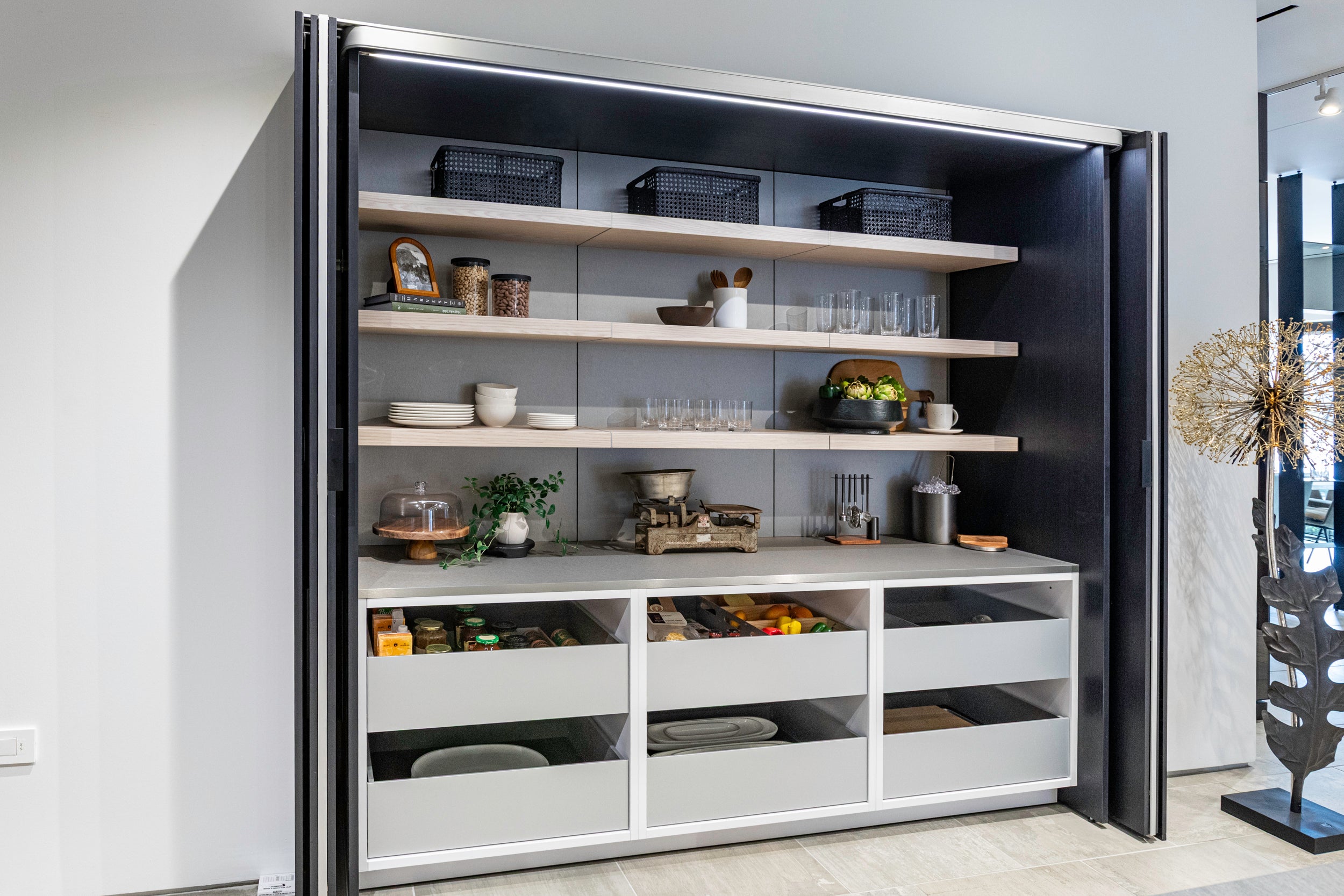 eggersmann E-Line Graphite Black Bi-Fold Pocket Door Pantry Wall 