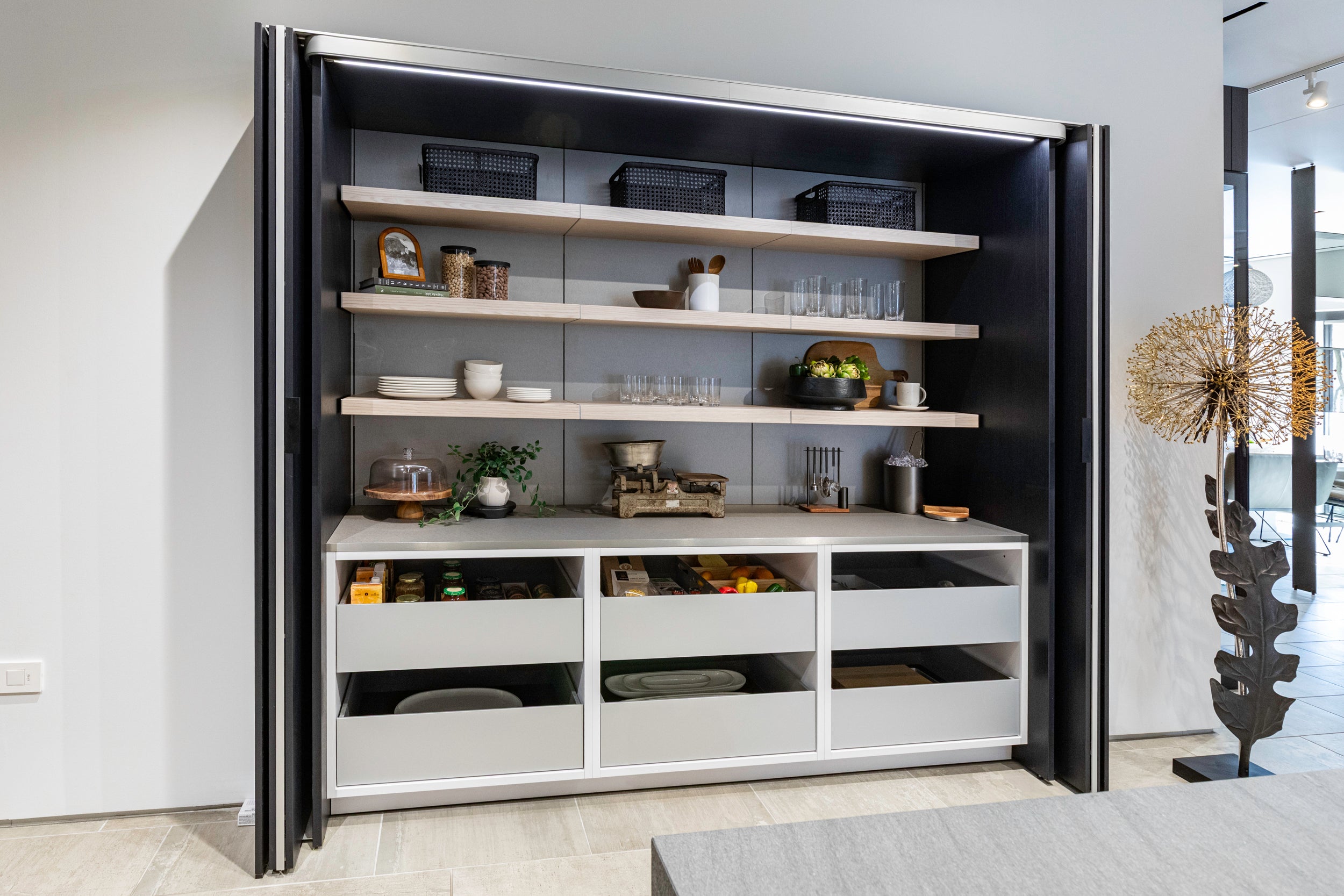 eggersmann E-Line Graphite Black Bi-Fold Pocket Door Pantry Wall 