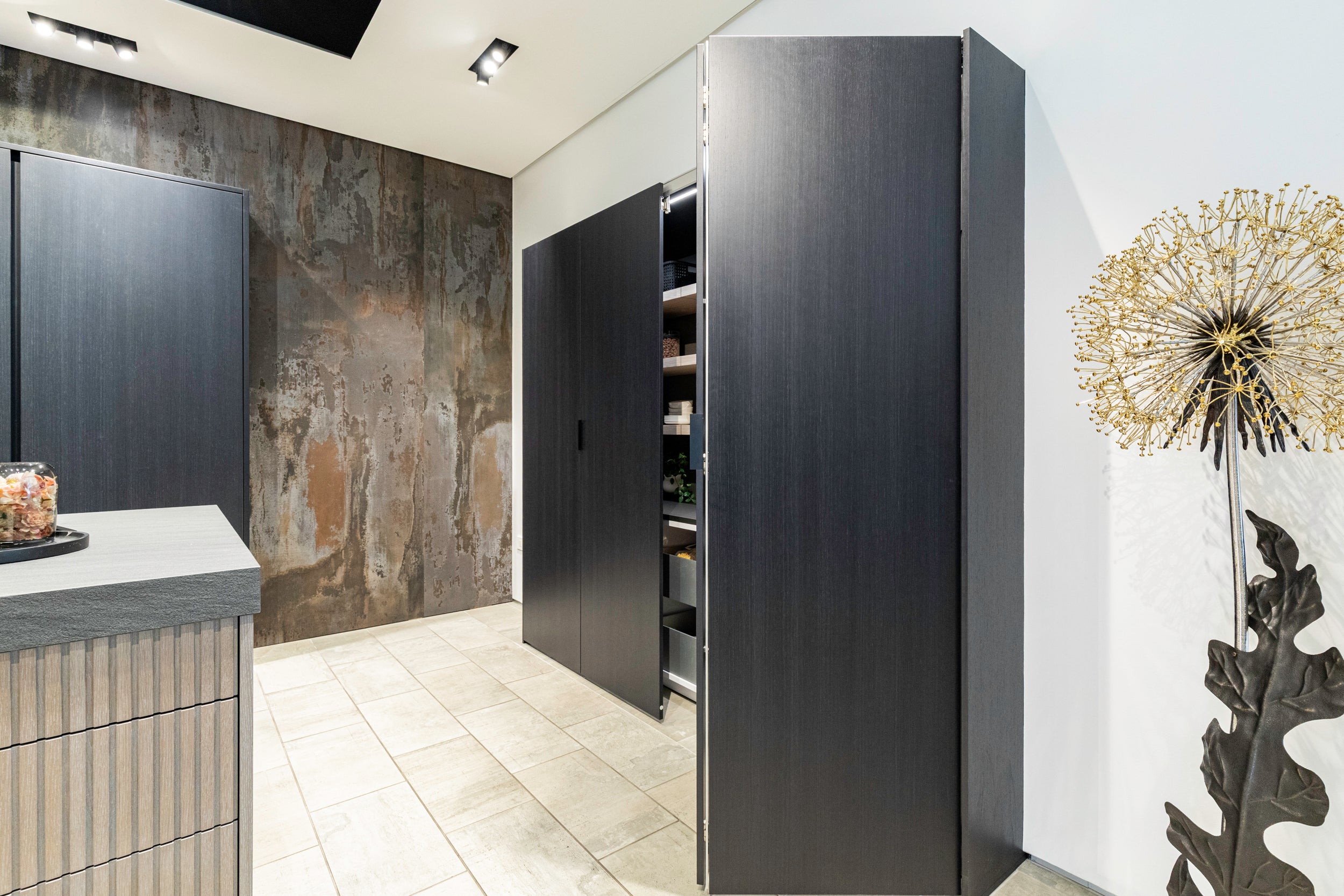 eggersmann E-Line Graphite Black Bi-Fold Pocket Door Pantry Wall 