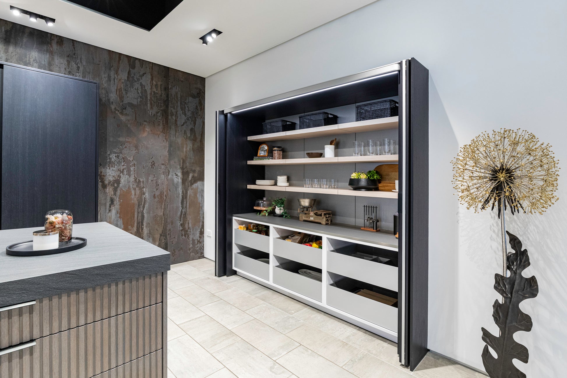 eggersmann E-Line Graphite Black Bi-Fold Pocket Door Pantry Wall 