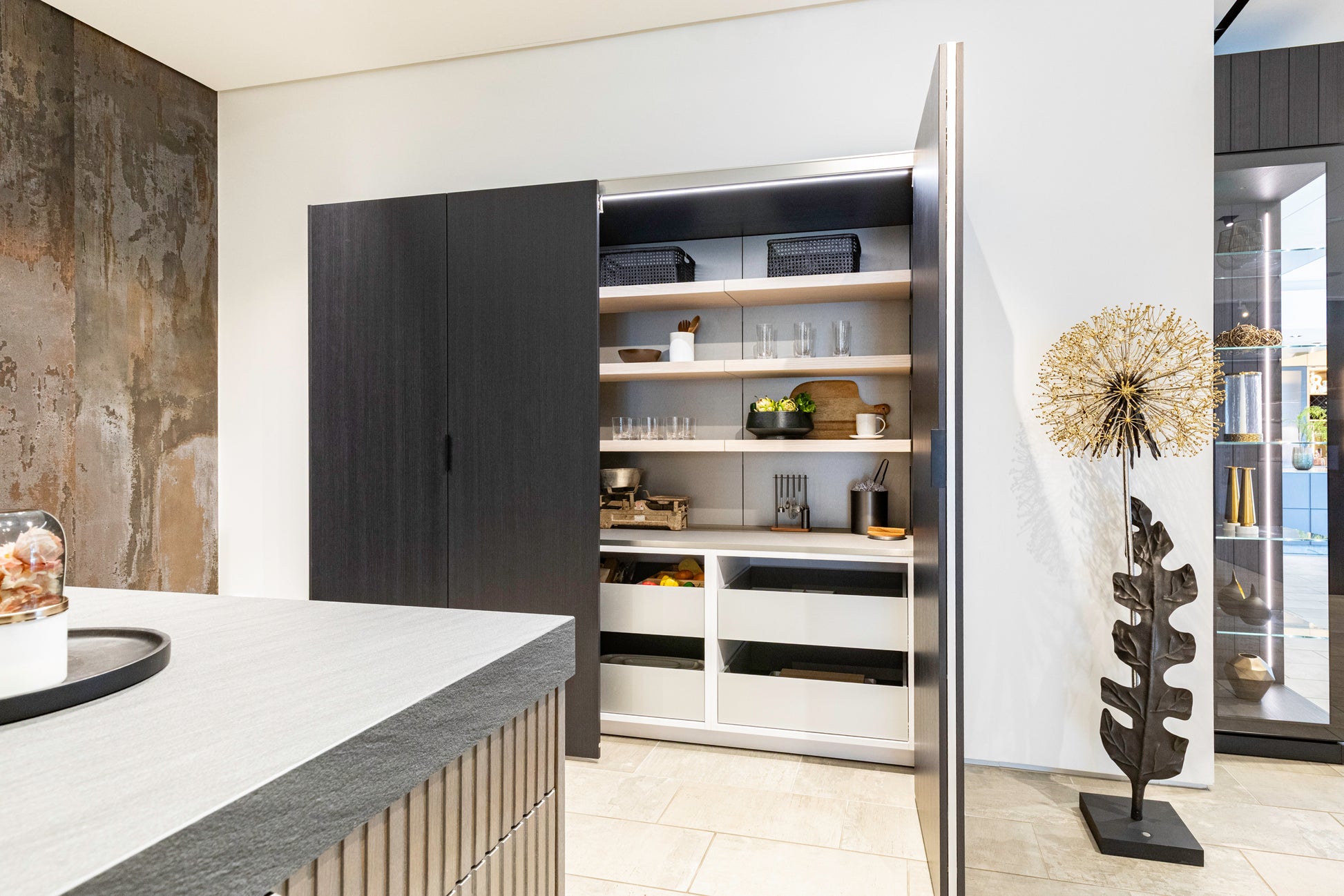 eggersmann E-Line Graphite Black Bi-Fold Pocket Door Pantry Wall 