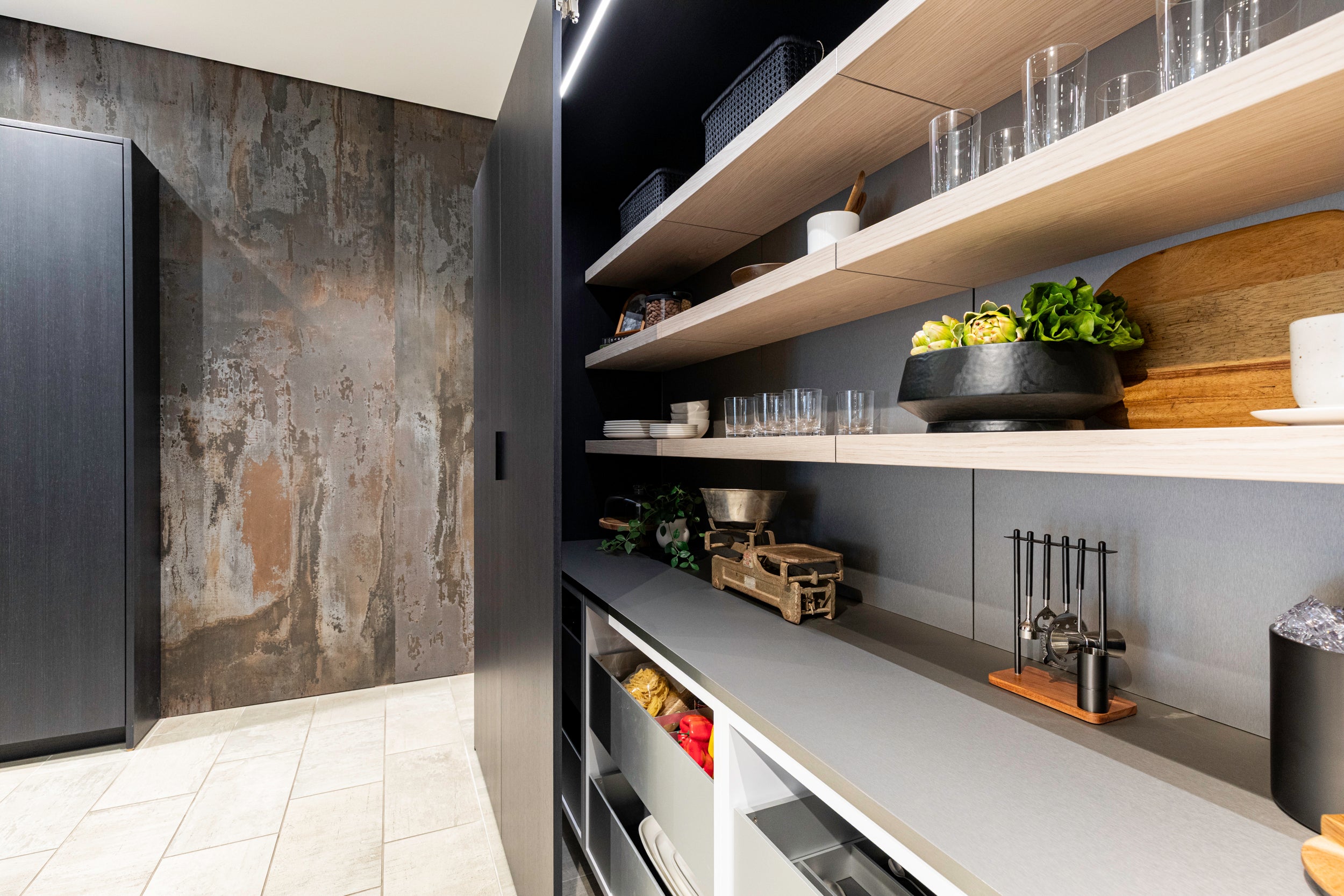 eggersmann E-Line Graphite Black Bi-Fold Pocket Door Pantry Wall