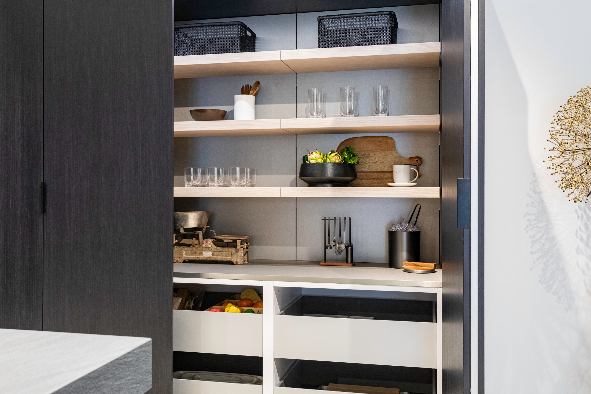 eggersmann E-Line Graphite Black Bi-Fold Pocket Door Pantry Wall
