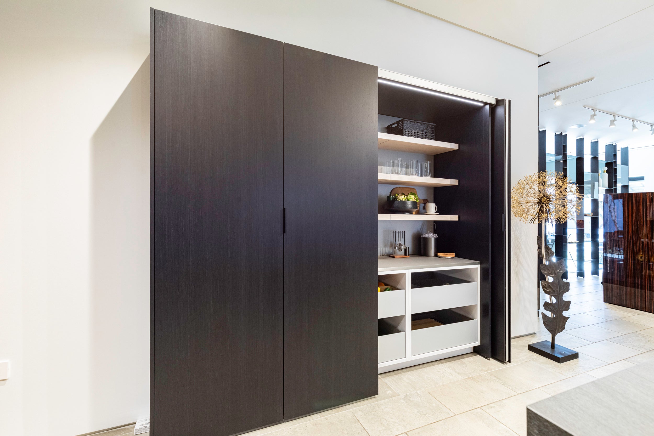 eggersmann E-Line Graphite Black Bi-Fold Pocket Door Pantry Wall 