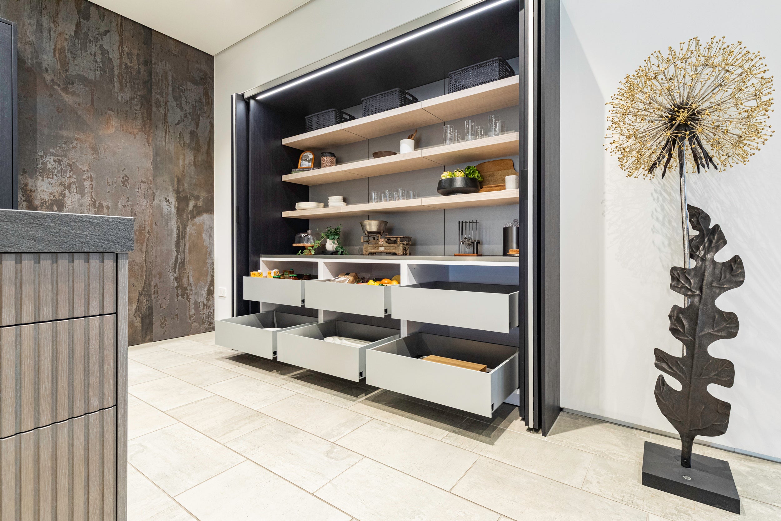 eggersmann E-Line Graphite Black Bi-Fold Pocket Door Pantry Wall 