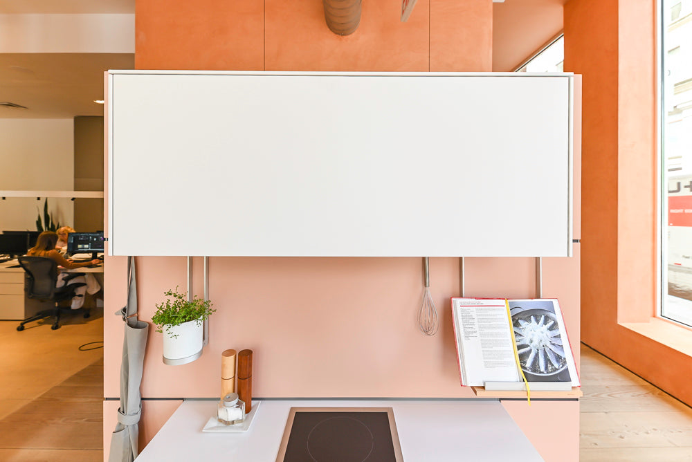 Bulthaup Modern White & Peach Cooking Station with Stone Countertop and 15" Gaggenau Cooktop, Showroom Display